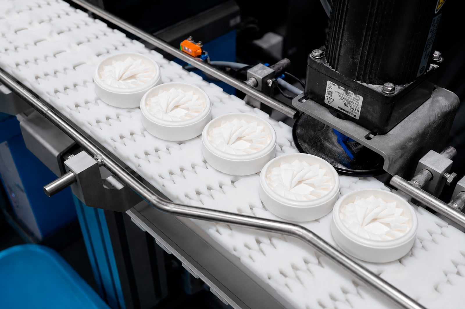 Open pouches being filled on the line